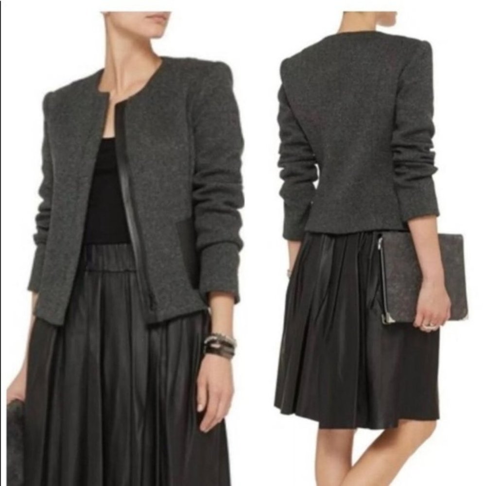 Theory Charcoal Hilde Wool & Leather Blazer Jacket Size 00